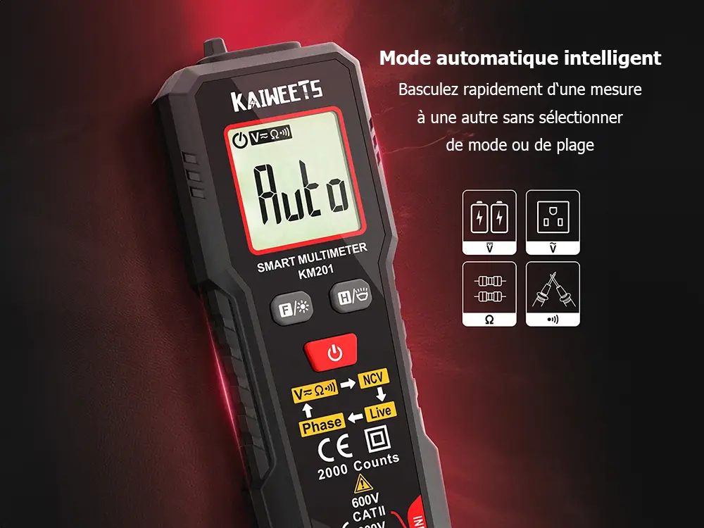 Multimètre numérique Kaiweets KM201 - True-RMS