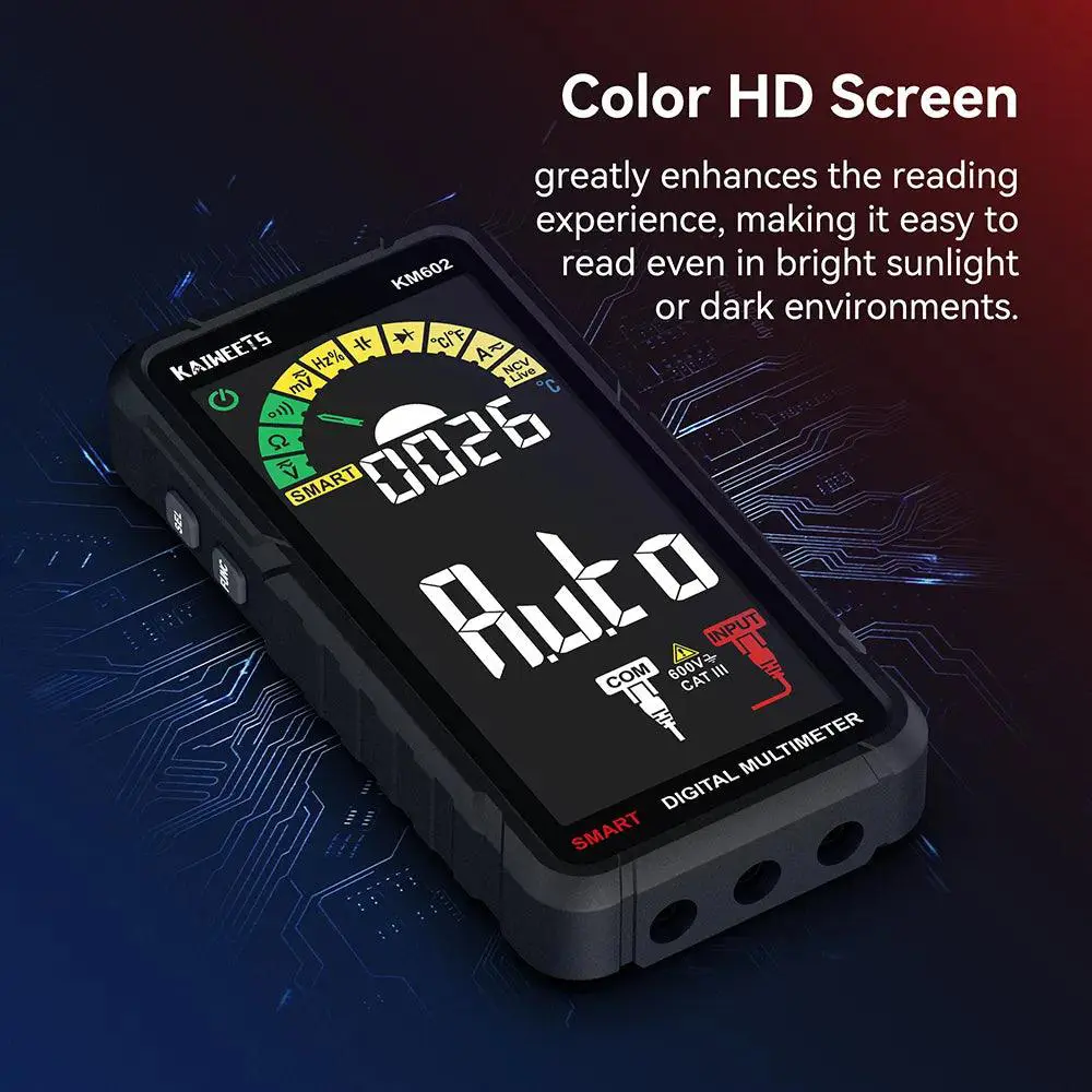 Multimètre numérique intelligent Kaiweets KM602 – 6000 points True-RMS – Ecran couleur