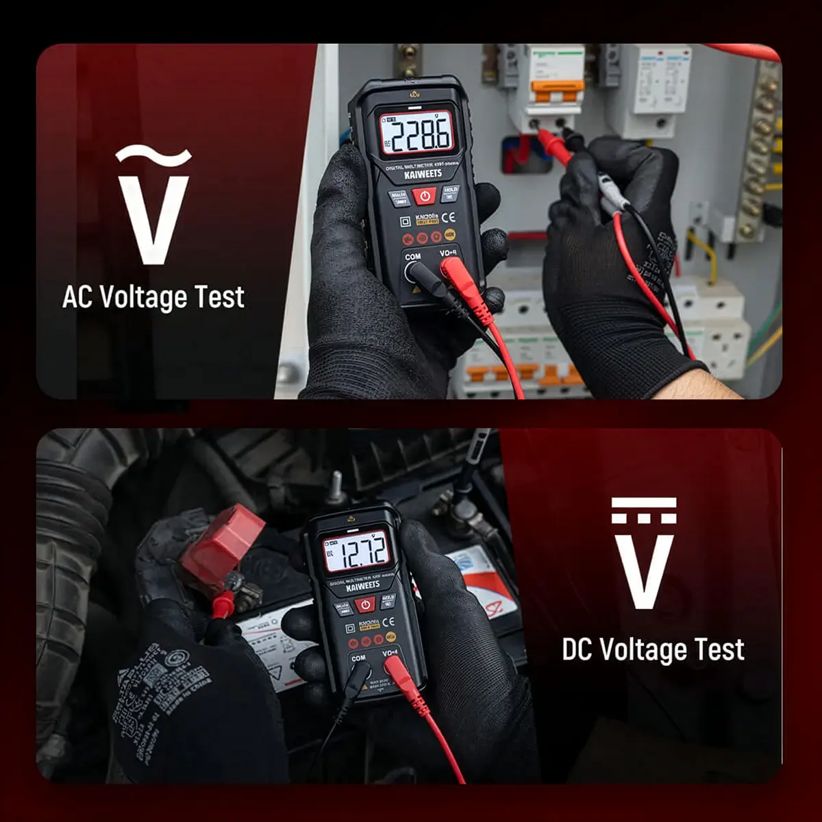 Multimètre Kaiweets KM200S – Mesures tension AC/DC