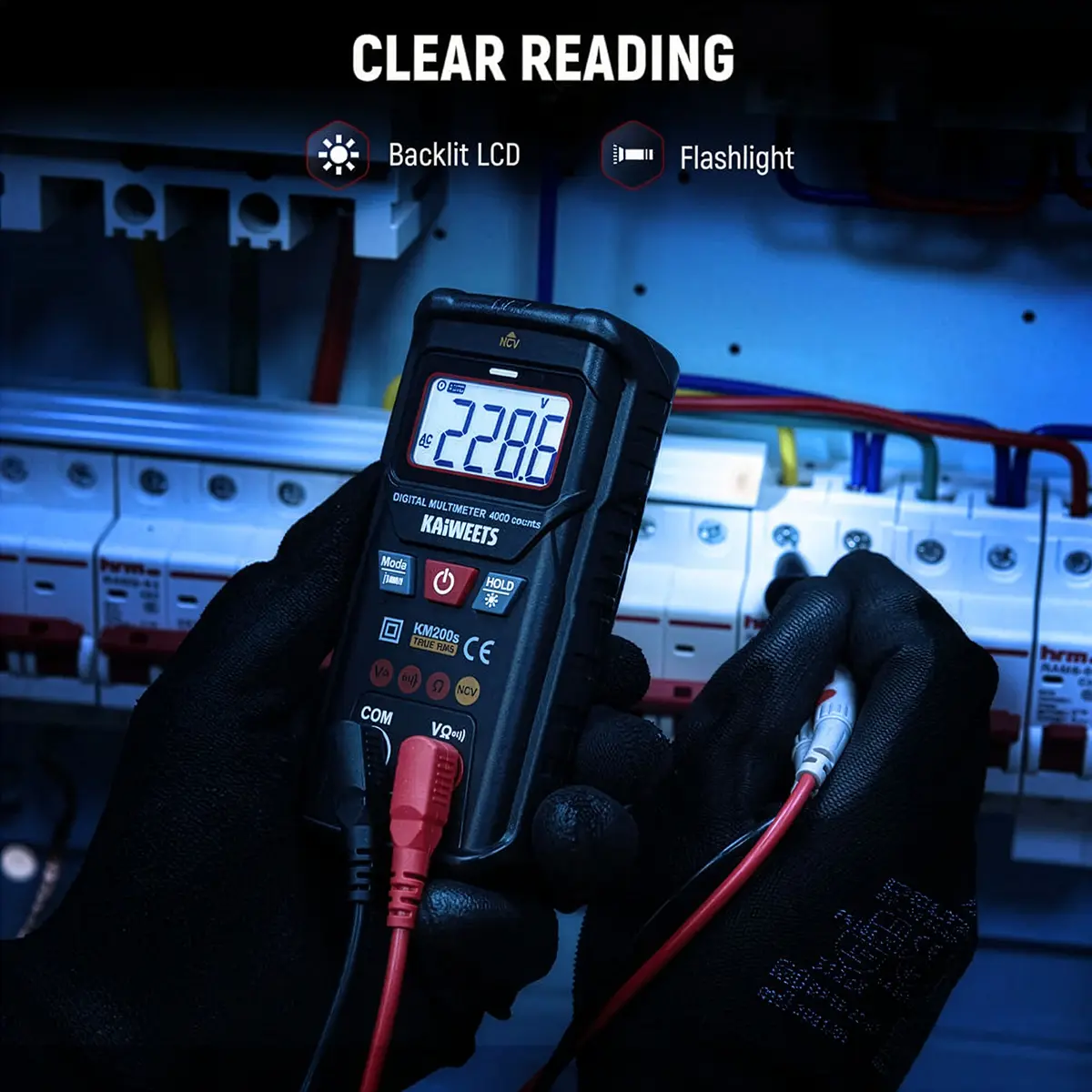 Multimètre Kaiweets KM200S – Backlight écran et lampe de poche