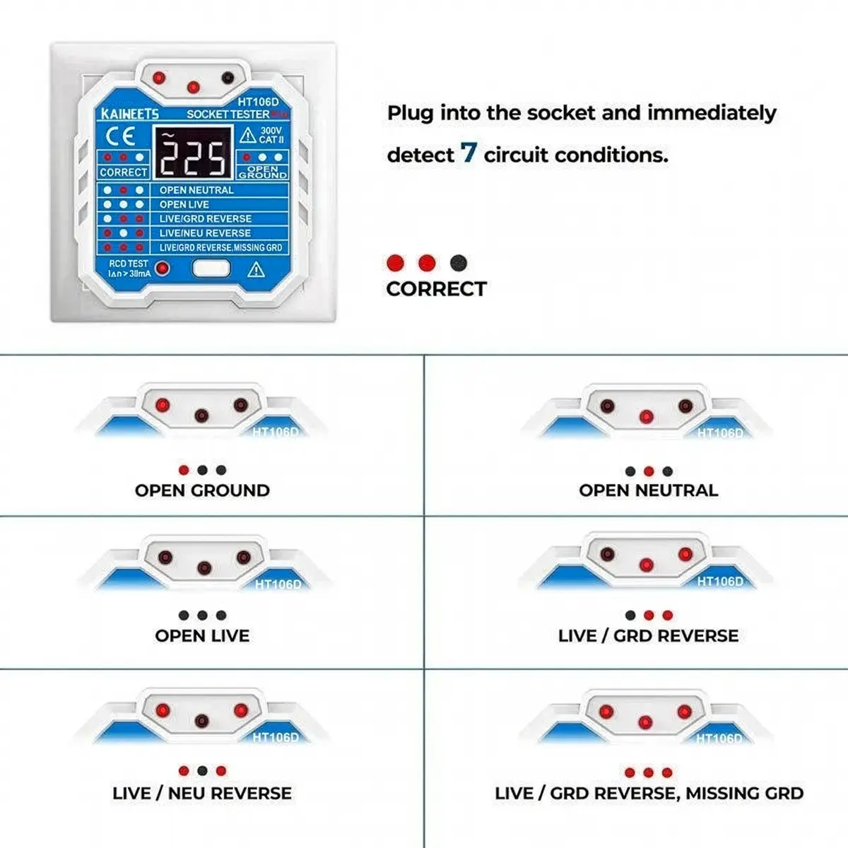 Testeur de circuit Kaiweets HT106D – Détecte 7 types de circuit