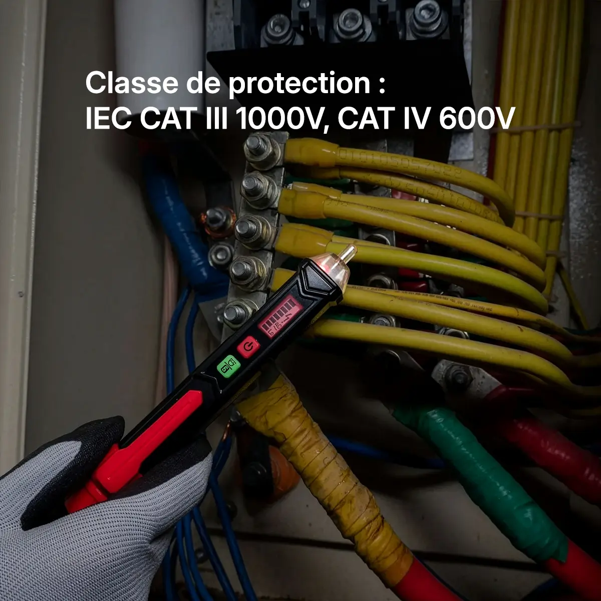 Testeur de tension Kaiweets HT100 – Classe de protection IEC CAT III 1000V et CAT IV 600V