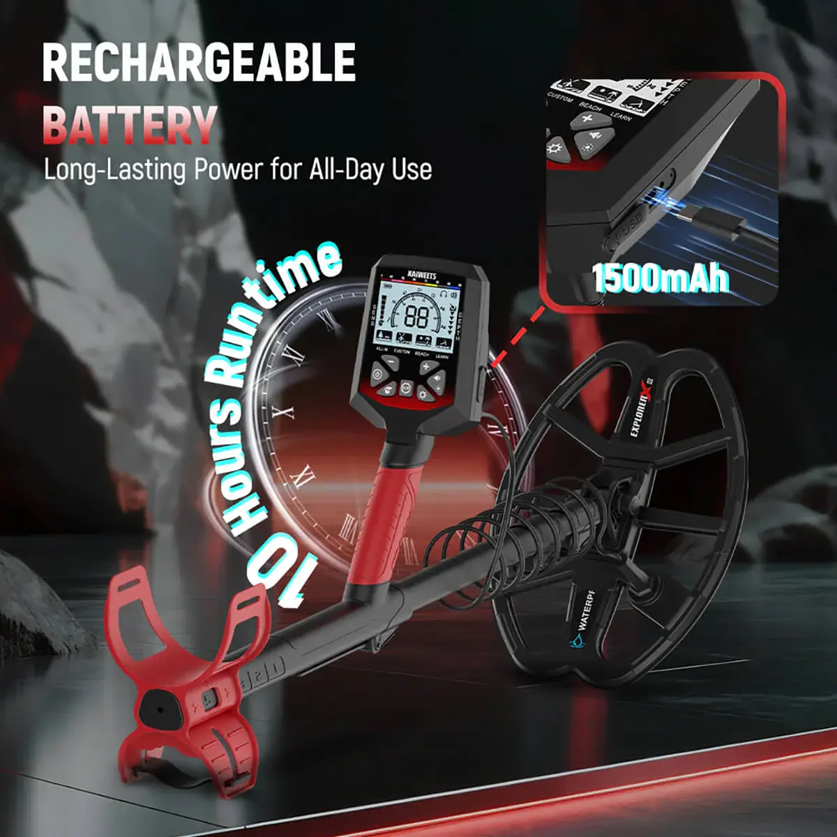 Kaiweets détecteur de métaux Explorer-X-III - Batterie rechargeable