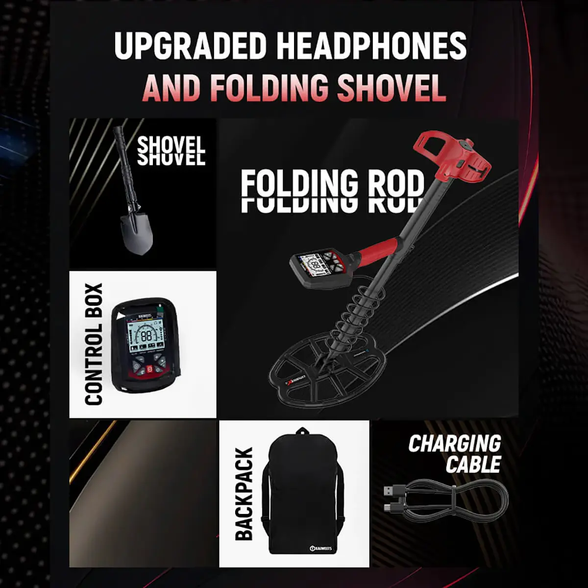 Kaiweets détecteur de métaux Explorer-X-III - Casque audio amélioré et pelle pliante