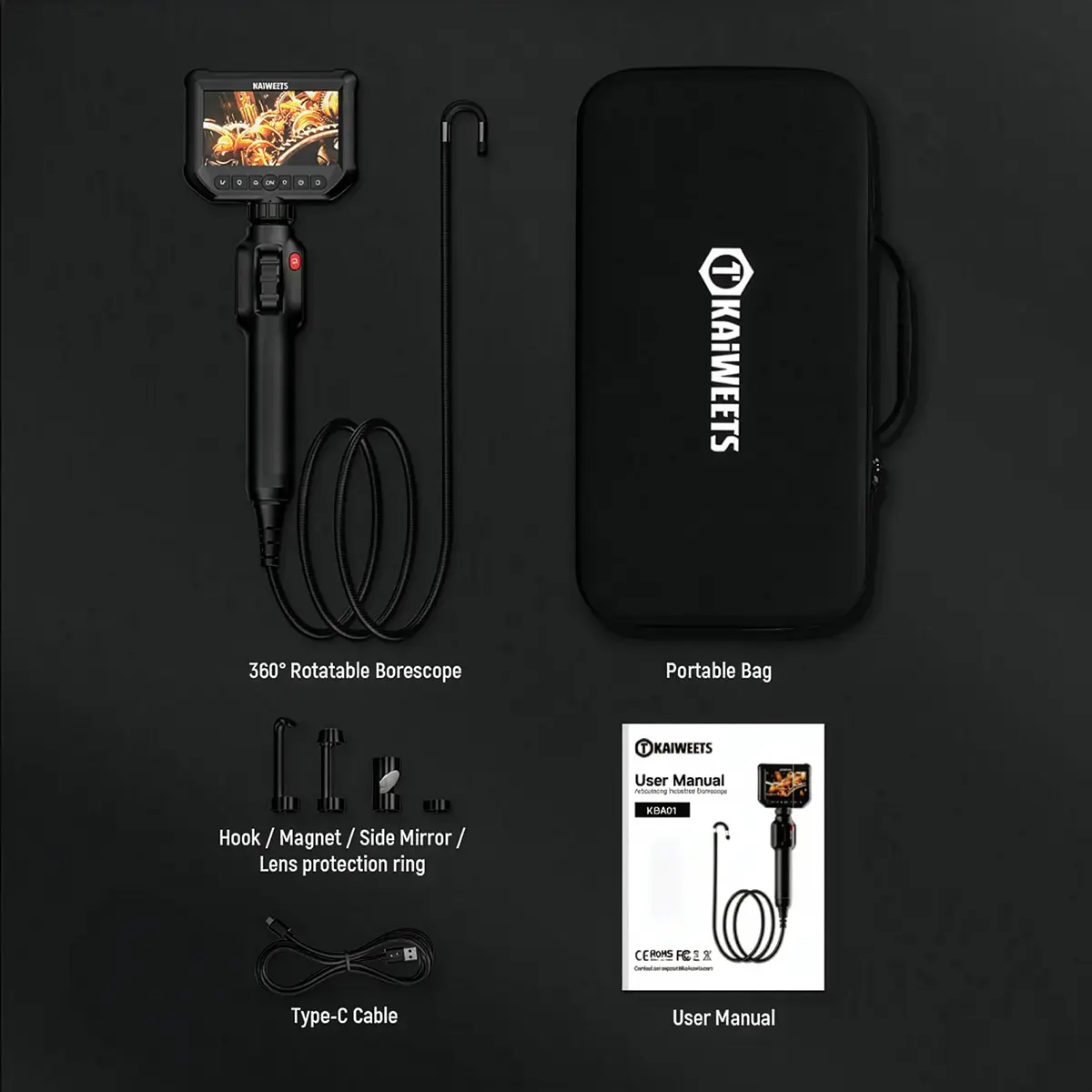 Kaiweets KBA01 endoscope industriel – Contenu du colis